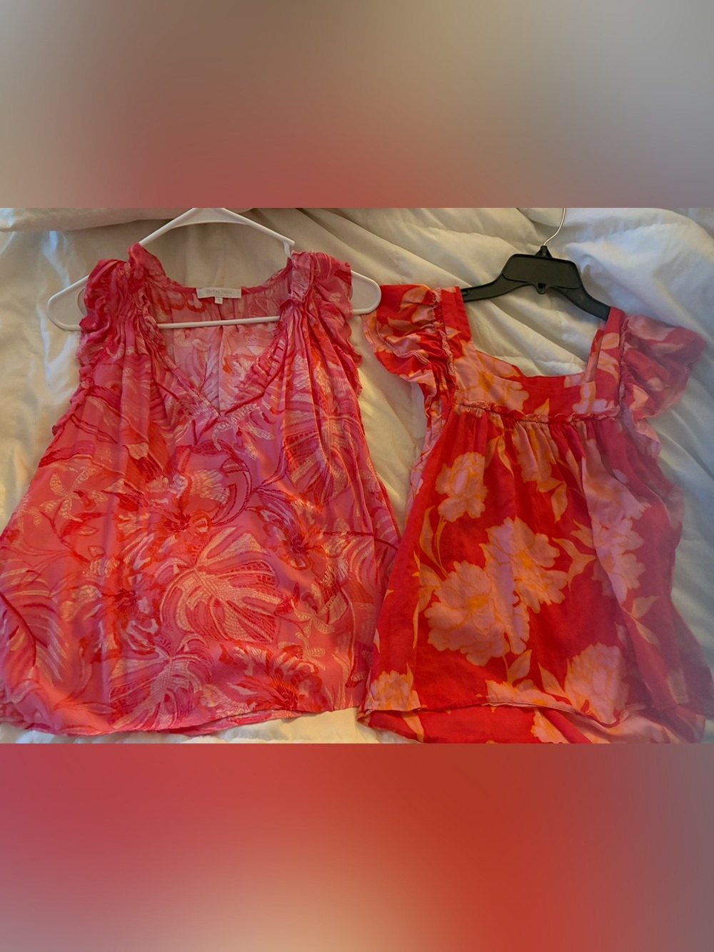 Women's Pink Floral Ruffle Sleeve Tops